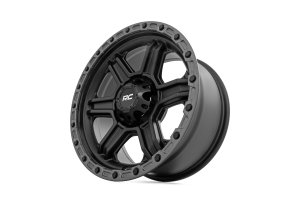 Wheel - Rough Country - 79 Series, 17x8.5, 6x5.5, 0mm Offset, 6-Spoke Design - Semi Gloss Black w/Gunmetal Ring